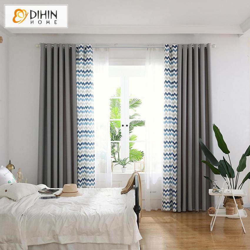 DIHIN HOME Modern Nortic Style Spliced Curtains，Blackout Grommet Window Curtain for Living Room ,52x63-inch,1 Panel