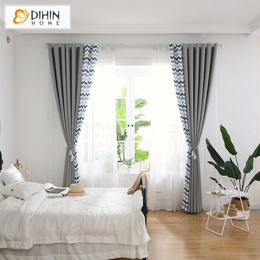 DIHIN HOME Modern Nortic Style Spliced Curtains，Blackout Grommet Window Curtain for Living Room ,52x63-inch,1 Panel