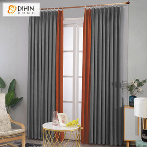 DIHIN HOME Modern Orange and Grey Velvet Fabric,Blackout Grommet Window Curtain for Living Room,52x63-inch,1 Panel