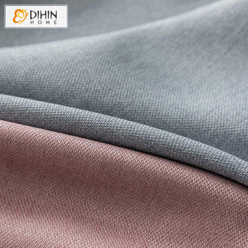 DIHINHOME Home Textile Modern Curtain DIHIN HOME Modern Pink and Grey Color Thickening Cotton Linen,Blackout Grommet Window Curtain for Living Room ,52x63-inch,1 Panel