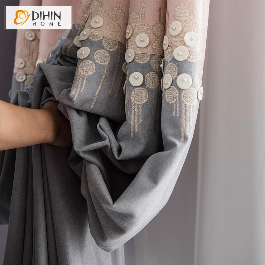 DIHINHOME Home Textile Modern Curtain DIHIN HOME Modern Pink and Grey Embroidered Customized Valance,Blackout Curtains Grommet Window Curtain for Living Room ,52x84-inch,1 Panel