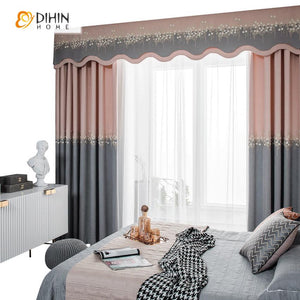 DIHINHOME Home Textile Modern Curtain DIHIN HOME Modern Pink and Grey Embroidered Customized Valance,Blackout Curtains Grommet Window Curtain for Living Room ,52x84-inch,1 Panel