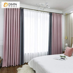 DIHINHOME Home Textile Modern Curtain DIHIN HOME Modern Pink and Grey Spliced Curtains，Blackout Grommet Window Curtain for Living Room ,52x63-inch,1 Panel