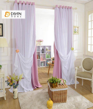 DIHIN HOME Modern Pink Color Customized Curtains With White Sheer Curtain Totgether,Blackout Grommet Window Curtain for Living Room ,52x63-inch,1 Panel Roman Shades Curtains Window Blinds custom curtains blackout curtains curtains for living room sheer curtains curtain fabric linen curtains kitchen curtains velvet curtains pinch pleat curtains bay window curtains outdoor curtains pleated curtains floral curtains dining room curtains kitchen valances drapes for bedroom patio curtains nursery curtains grommet