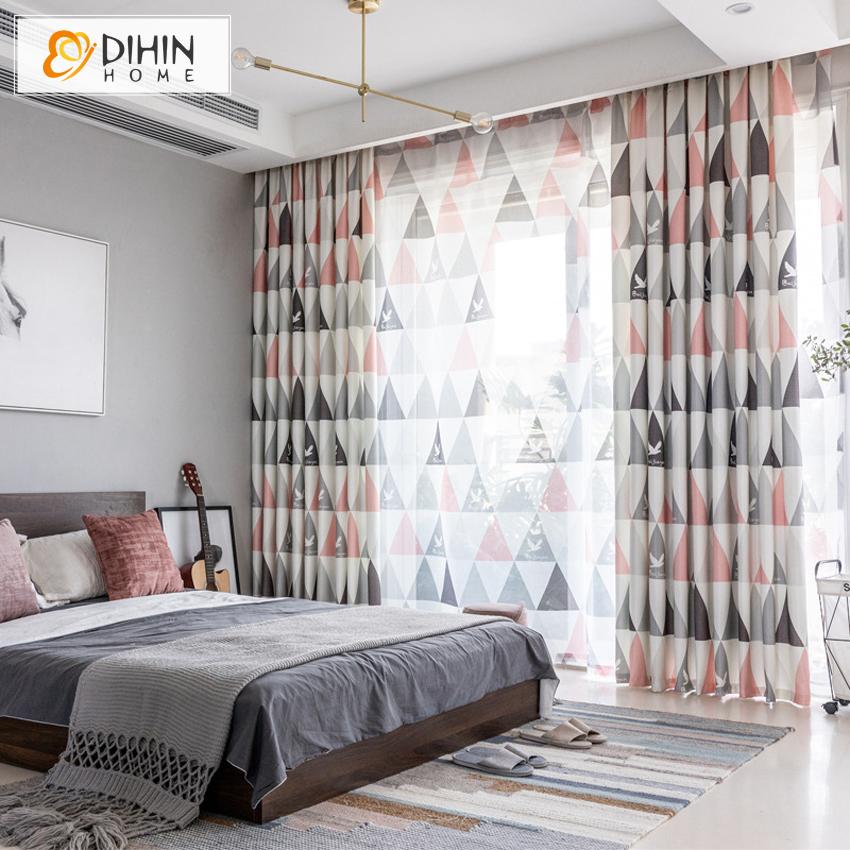 DIHIN HOME Modern Pink Geometric Triangle Printed Curtains ,Blackout Grommet Window Curtain for Living Room ,52x63-inch,1 Panel