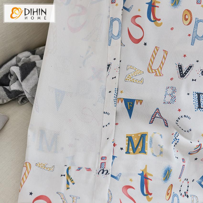 DIHIN HOME Modern Printing Alphabet Blackout Curtains ,Blackout Grommet Window Curtain for Living Room ,52x63-inch,1 Panel