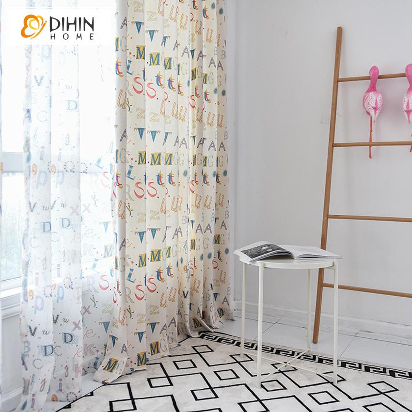 DIHIN HOME Modern Printing Alphabet Blackout Curtains ,Blackout Grommet Window Curtain for Living Room ,52x63-inch,1 Panel