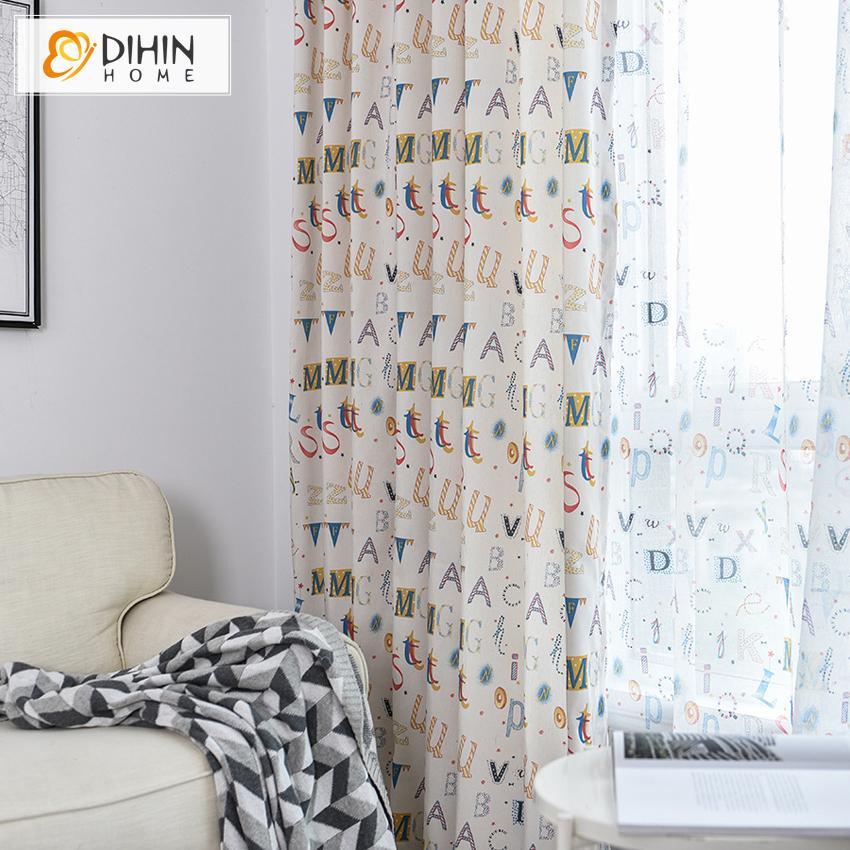 DIHIN HOME Modern Printing Alphabet Blackout Curtains ,Blackout Grommet Window Curtain for Living Room ,52x63-inch,1 Panel