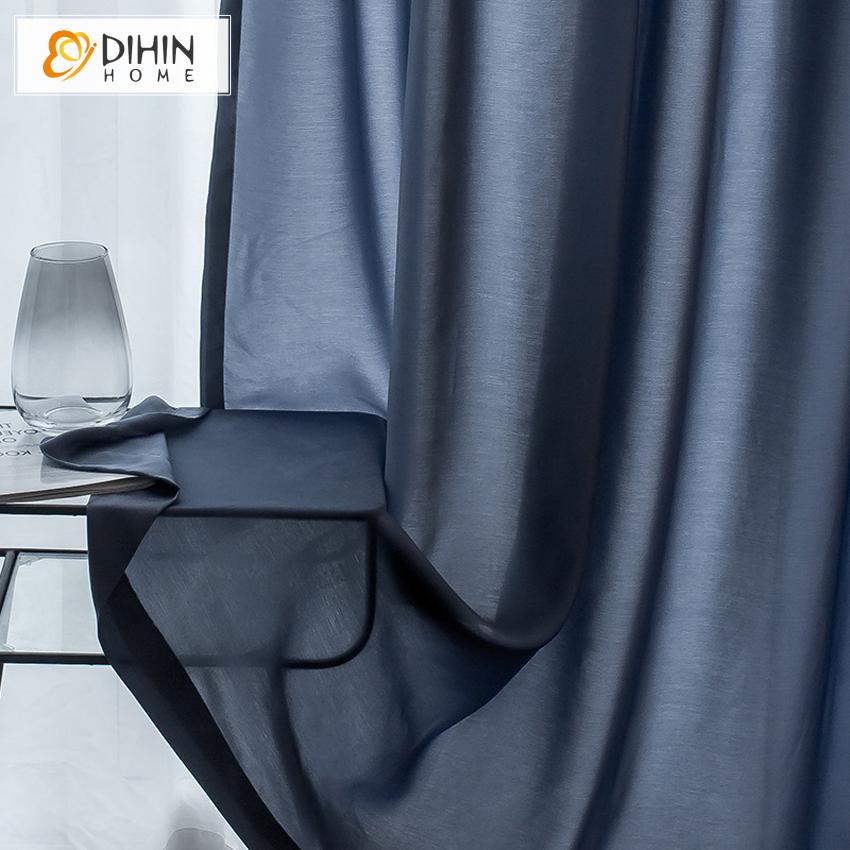 DIHIN HOME Modern Pure Blue Sheer Curtains,Half Blackout Grommet Window Curtain for Living Room ,52x63-inch,1 Panel