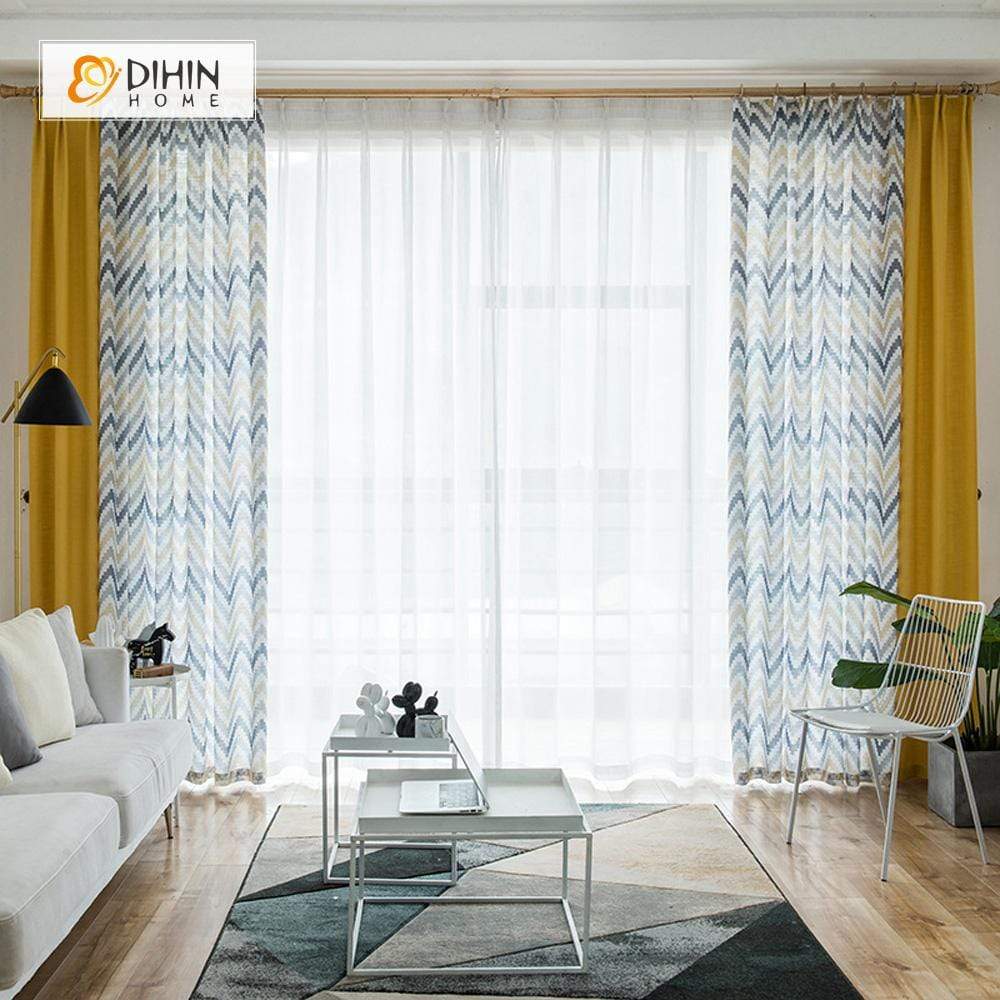 DIHINHOME Home Textile Modern Curtain DIHIN HOME Modern Pure Yellow Spliced Curtains，Blackout Grommet Window Curtain for Living Room ,52x63-inch,1 Panel