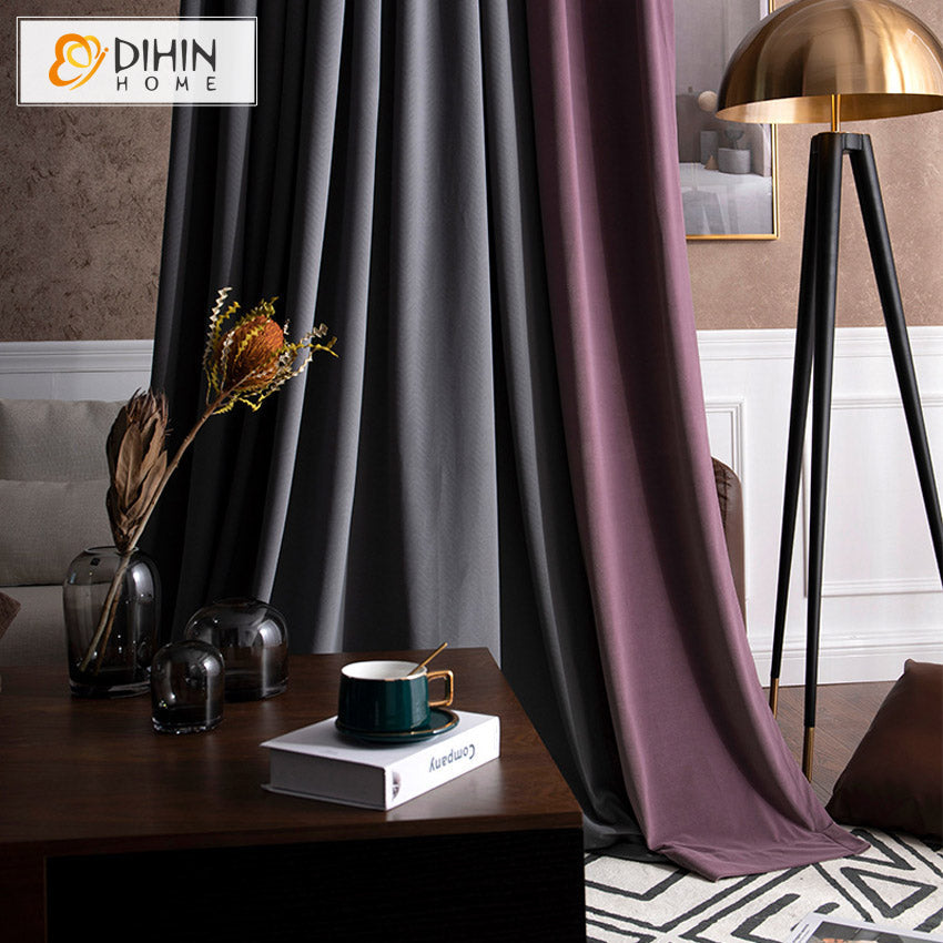 DIHIN HOME Modern Purple and Grey Color,Blackout Curtains Grommet Window Curtain for Living Room ,52x63-inch,1 Panel