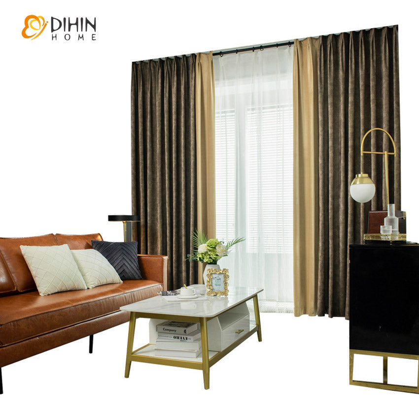DIHINHOME Home Textile Modern Curtain DIHIN HOME Modern Retro Coffee Color ,Blackout Curtains Grommet Window Curtain for Living Room,52x63-inch,1 Panel