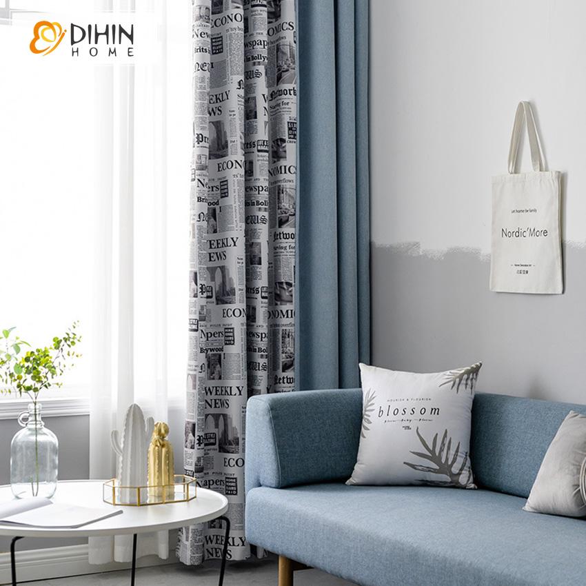 DIHIN HOME Modern Retro Old Newspaper Printed,Blackout Grommet Window Curtain for Living Room ,52x63-inch,1 Panel