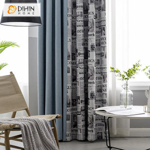 DIHINHOME Home Textile Modern Curtain DIHIN HOME Modern Retro Old Newspaper Printed,Blackout Grommet Window Curtain for Living Room ,52x63-inch,1 Panel Roman Shades Window Curtains Curtains Window Blinds Curtains Drapes