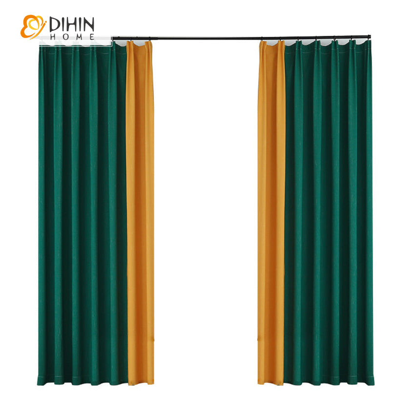 DIHINHOME Home Textile Modern Curtain DIHIN HOME Modern Simple Green and Yellow Color Jacquard,Blackout Grommet Window Curtain for Living Room ,52x63-inch,1 Panel