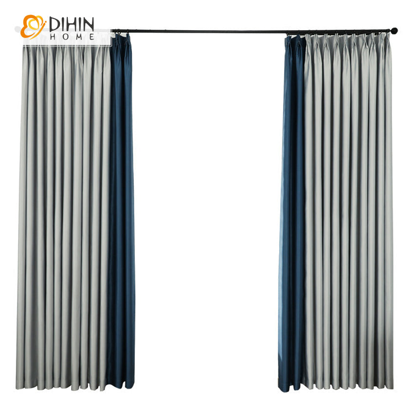 DIHINHOME Home Textile Modern Curtain DIHIN HOME Modern Simple Grey and Blue Color Printed,Blackout Grommet Window Curtain for Living Room ,52x63-inch,1 Panel