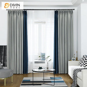 DIHIN HOME Modern Simple Grey and Blue Color Printed,Blackout Grommet Window Curtain for Living Room ,52x63-inch,1 Panel