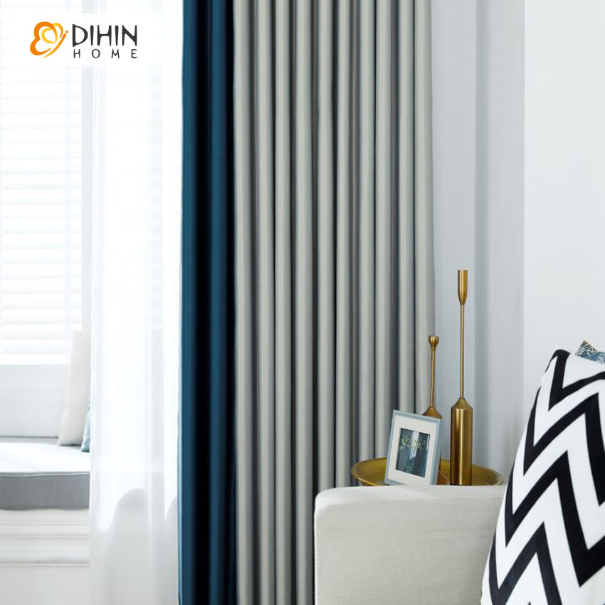 DIHINHOME Home Textile Modern Curtain DIHIN HOME Modern Simple Grey and Blue Color Printed,Blackout Grommet Window Curtain for Living Room ,52x63-inch,1 Panel