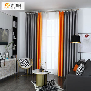 DIHIN HOME Modern Simple Hermes Orange and Grey Color Printed,Blackout Grommet Window Curtain for Living Room ,52x63-inch,1 Panel