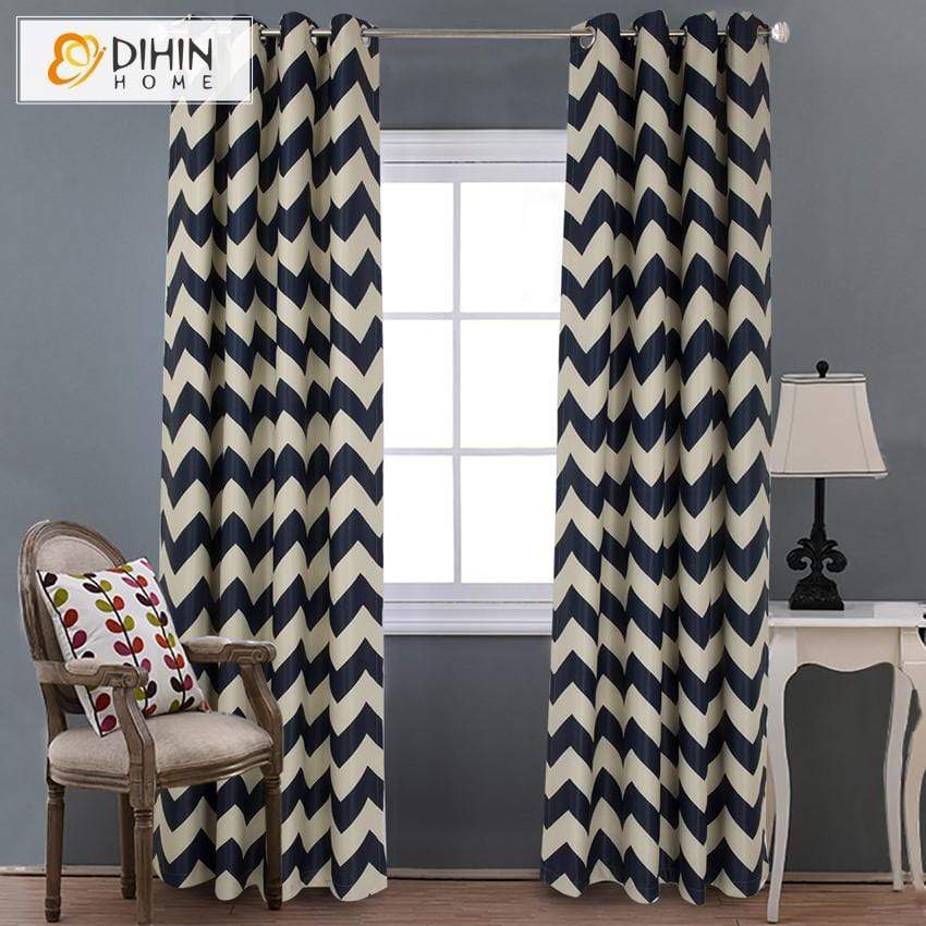 DIHINHOME Home Textile Modern Curtain DIHIN HOME Modern Simple Striped Curtains，Blackout Grommet Window Curtain for Living Room ,52x63-inch,1 Panel