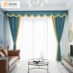 DIHIN HOME Modern Simple Style Blue and Yellow Spliced Curtain With Valance ,Blackout Curtains Grommet Window Curtain for Living Room ,52x84-inch,1 Panel