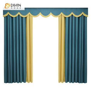 DIHIN HOME Modern Simple Style Blue and Yellow Spliced Curtain With Valance ,Blackout Curtains Grommet Window Curtain for Living Room ,52x84-inch,1 Panel