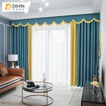 DIHIN HOME Modern Simple Style Blue and Yellow Spliced Curtain With Valance ,Blackout Curtains Grommet Window Curtain for Living Room ,52x84-inch,1 Panel