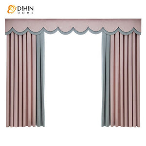 DIHIN HOME Modern Simple Style Pink and Grey Spliced Curtain With Valance ,Blackout Curtains Grommet Window Curtain for Living Room ,52x84-inch,1 Panel