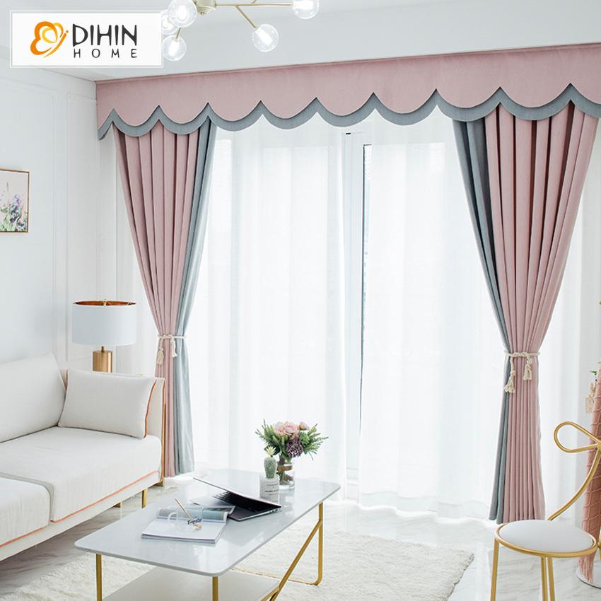 DIHIN HOME Modern Simple Style Pink and Grey Spliced Curtain With Valance ,Blackout Curtains Grommet Window Curtain for Living Room ,52x84-inch,1 Panel