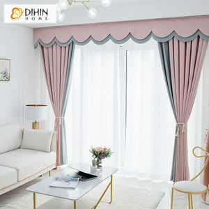 DIHIN HOME Modern Simple Style Pink and Grey Spliced Curtain With Valance ,Blackout Curtains Grommet Window Curtain for Living Room ,52x84-inch,1 Panel