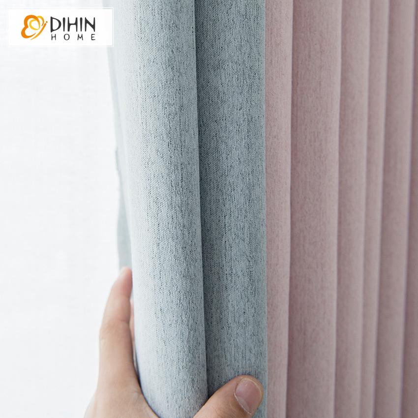 DIHIN HOME Modern Simple Style Pink and Grey Spliced Curtain With Valance ,Blackout Curtains Grommet Window Curtain for Living Room ,52x84-inch,1 Panel