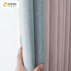 DIHIN HOME Modern Simple Style Pink and Grey Spliced Curtain With Valance ,Blackout Curtains Grommet Window Curtain for Living Room ,52x84-inch,1 Panel