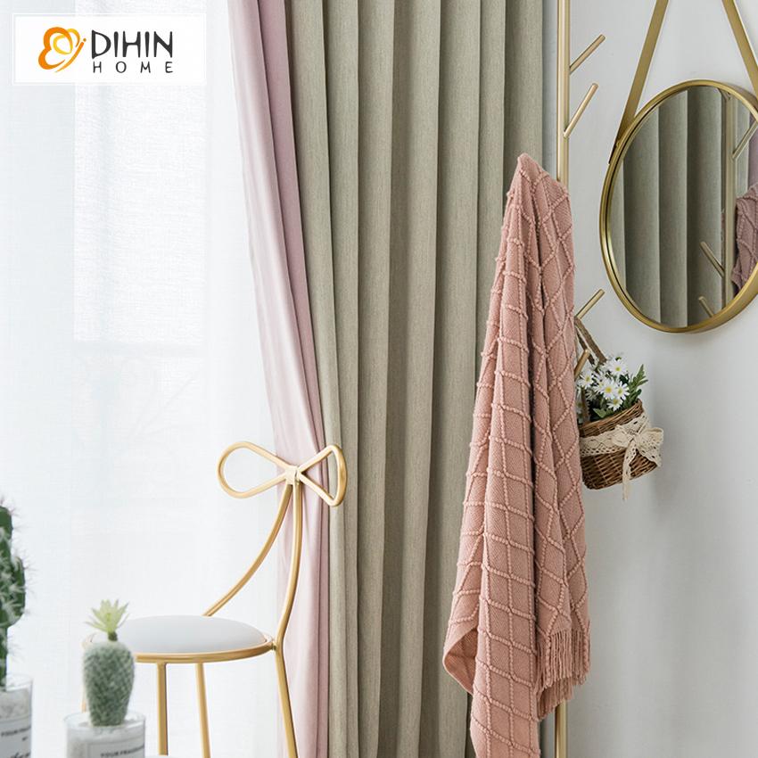 DIHIN HOME Modern Simple Style Spliced Curtain With Valance ,Blackout Curtains Grommet Window Curtain for Living Room ,52x84-inch,1 Panel