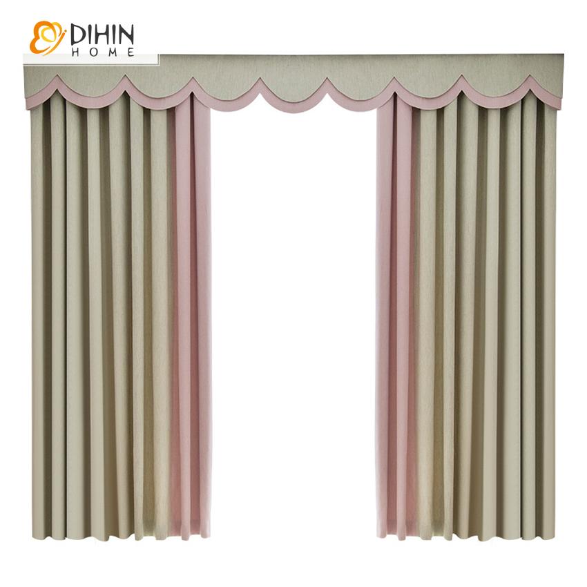 DIHIN HOME Modern Simple Style Spliced Curtain With Valance ,Blackout Curtains Grommet Window Curtain for Living Room ,52x84-inch,1 Panel