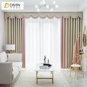 DIHIN HOME Modern Simple Style Spliced Curtain With Valance ,Blackout Curtains Grommet Window Curtain for Living Room ,52x84-inch,1 Panel