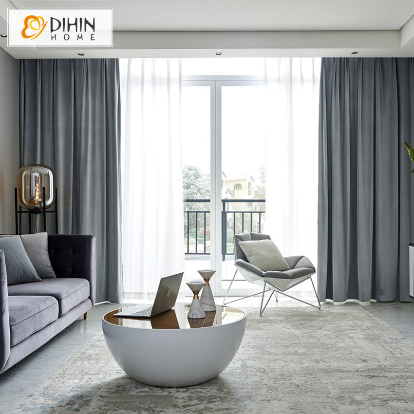 DIHINHOME Home Textile Modern Curtain DIHIN HOME Modern Smoke Grey Color Velvet,Blackout Grommet Window Curtain for Living Room ,52x63-inch,1 Panel