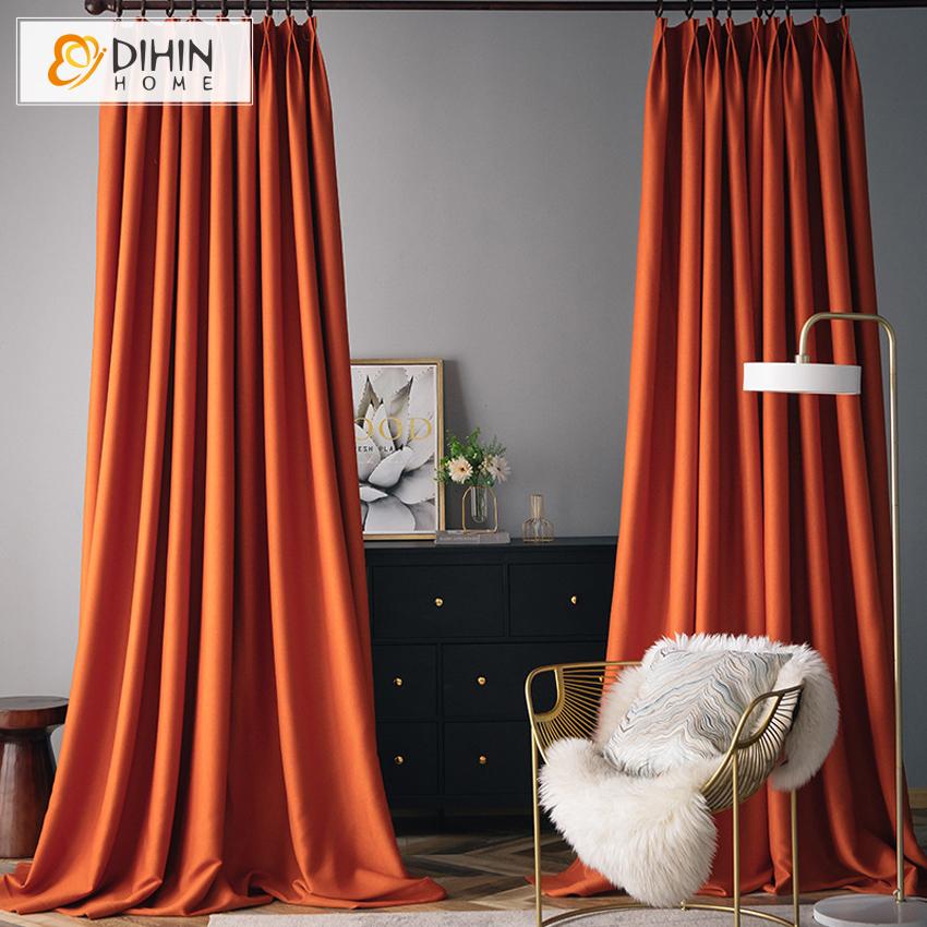DIHINHOME Home Textile Modern Curtain DIHIN HOME Modern Solid Orange Printed,Blackout Grommet Window Curtain for Living Room ,52x63-inch,1 Panel