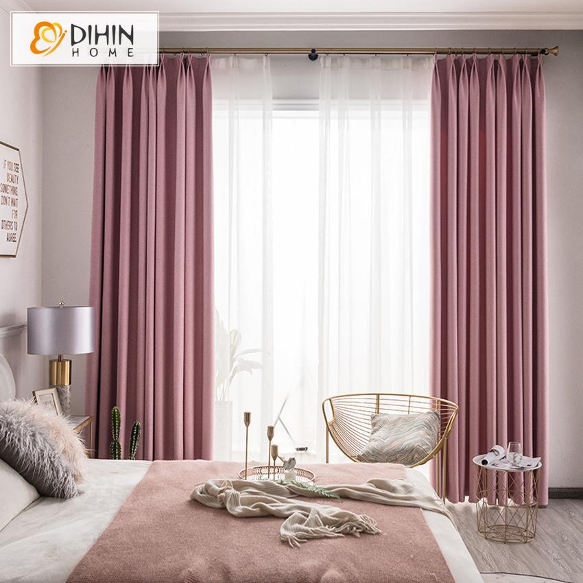 DIHINHOME Home Textile Modern Curtain DIHIN HOME Modern Solid Pink Printed,Blackout Grommet Window Curtain for Living Room ,52x63-inch,1 Panel