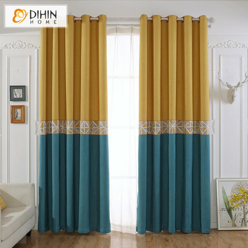 DIHIN HOME Modern Spliced Geometric Blackout Curtain,Blackout Grommet Window Curtain for Living Room ,52x63-inch,1 Panel