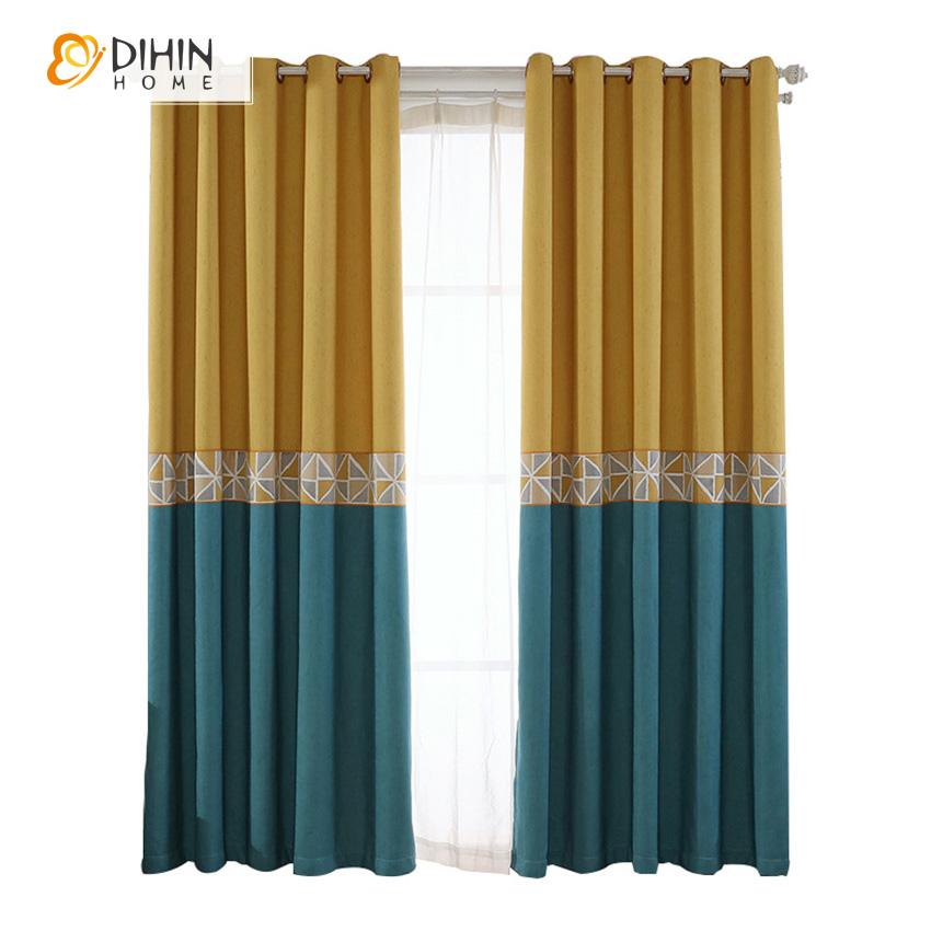 DIHIN HOME Modern Spliced Geometric Blackout Curtain,Blackout Grommet Window Curtain for Living Room ,52x63-inch,1 Panel