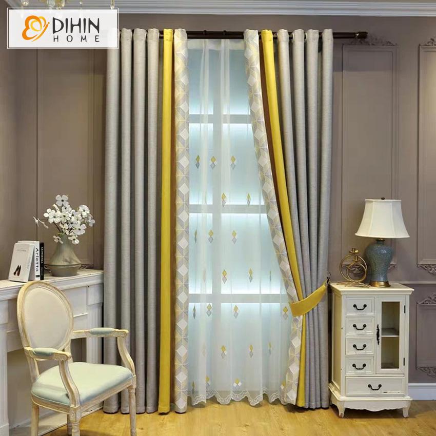 DIHIN HOME Modern Spliced Geometric Printed,Blackout Grommet Window Curtain for Living Room ,52x63-inch,1 Panel