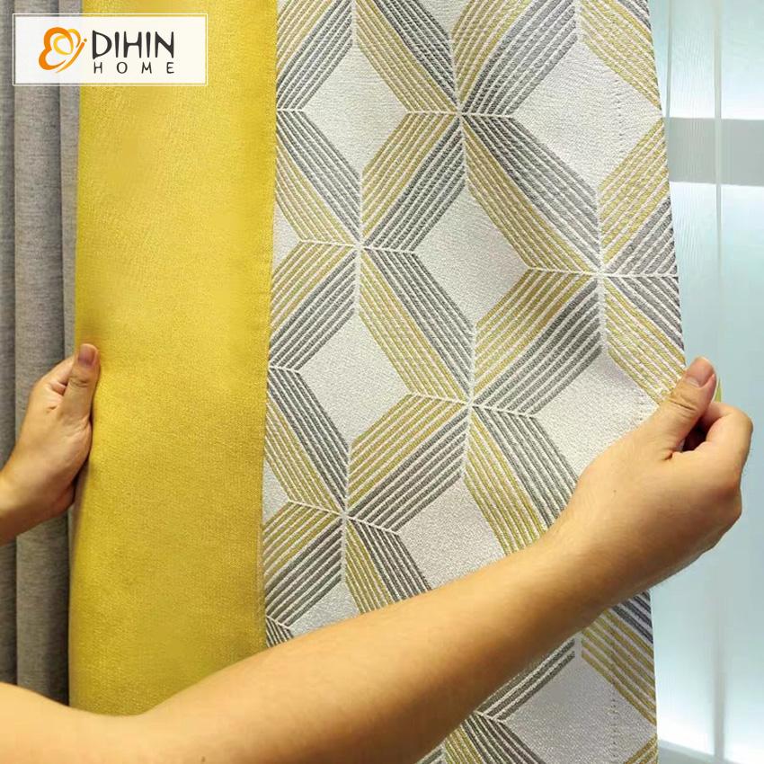 DIHIN HOME Modern Spliced Geometric Printed,Blackout Grommet Window Curtain for Living Room ,52x63-inch,1 Panel