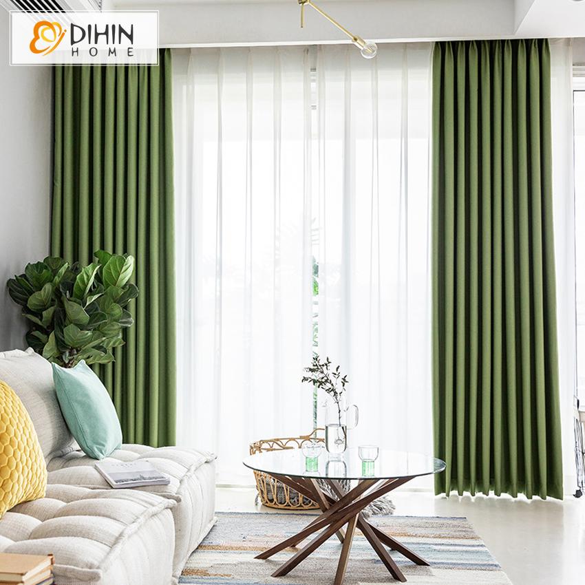 DIHIN HOME Modern Strip Green High Quality Curtains,Blackout Grommet Window Curtain for Living Room ,52x63-inch,1 Panel