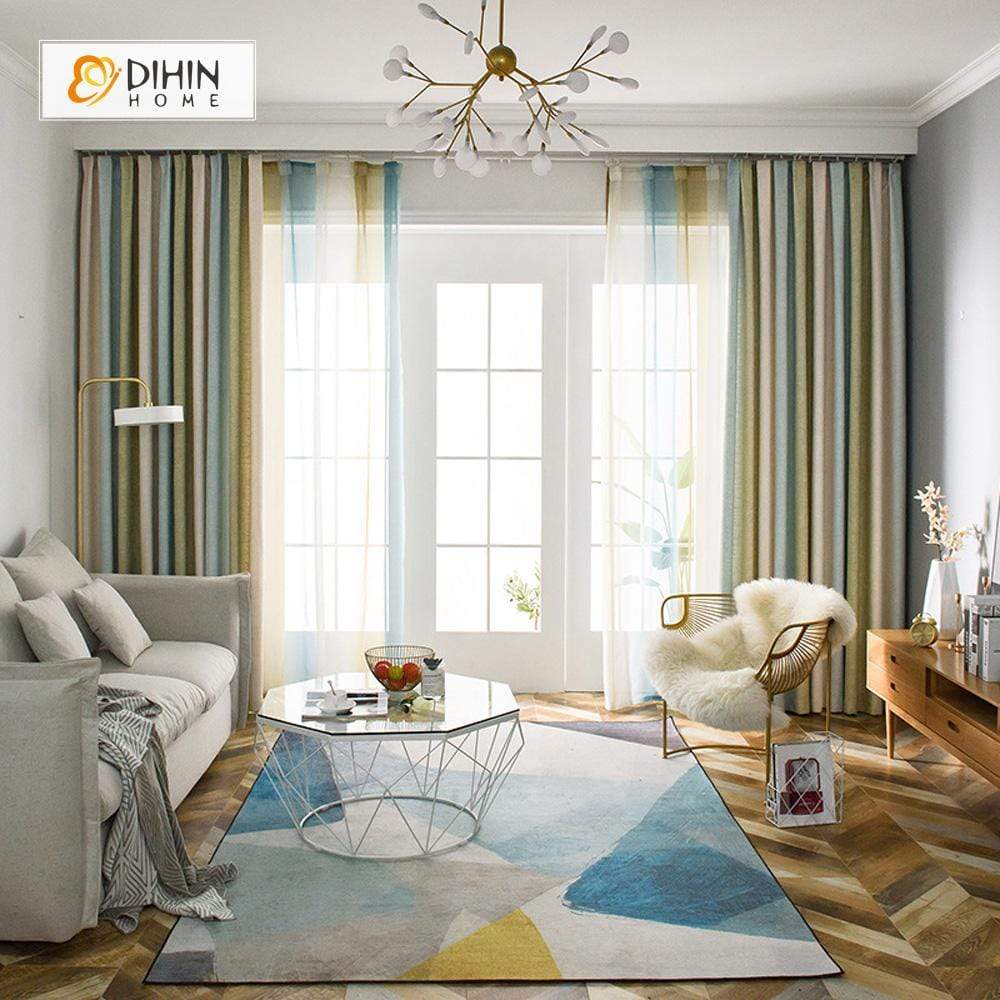 DIHINHOME Home Textile Modern Curtain DIHIN HOME Modern Striped Coloful Curtains，Blackout Grommet Window Curtain for Living Room ,52x63-inch,1 Panel