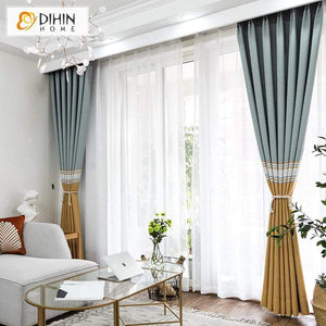 DIHINHOME Home Textile Modern Curtain DIHIN HOME Modern Striped Cotton Linen Curtains ,Blackout Grommet Window Curtain for Living Room ,52x63-inch,1 Panel