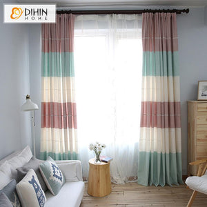 DIHIN HOME Modern Striped Curtains Cotton Linen Fabric,Blackout Grommet Window Curtain for Living Room ,52x63-inch,1 Panel