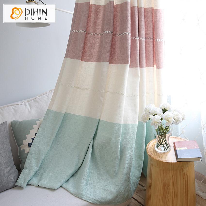 DIHIN HOME Modern Striped Curtains Cotton Linen Fabric,Blackout Grommet Window Curtain for Living Room ,52x63-inch,1 Panel