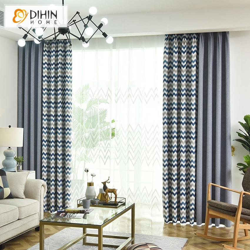 DIHIN HOME Modern Striped Curtains Printed Window Drapes,Blackout Grommet Window Curtain for Living Room ,52x63-inch,1 Panel