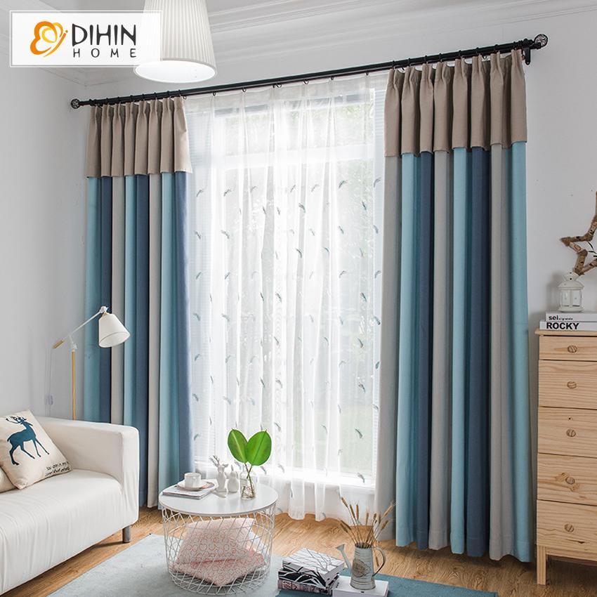 DIHIN HOME Modern Striped Curtains With Decor,Blackout Grommet Window Curtain for Living Room ,52x63-inch,1 Panel