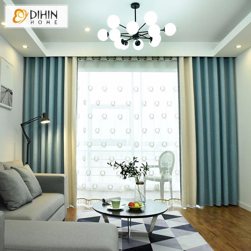 DIHIN HOME Modern Striped Curtains With Lace,Blackout Grommet Window Curtain for Living Room ,52x63-inch,1 Panel